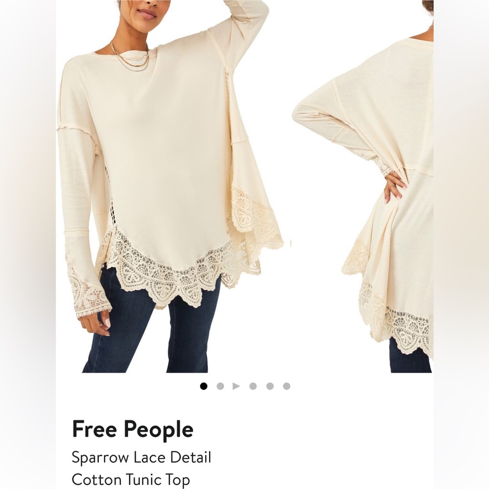 Free People Sparrow Lace Detail Cotton Tunic Top